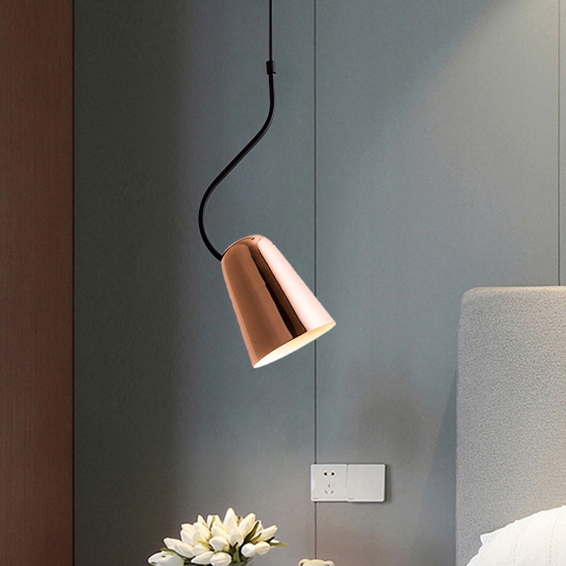 Tapered Copper Ceiling Light - Minimalist 1-Head Iron Pendant With Curved Top