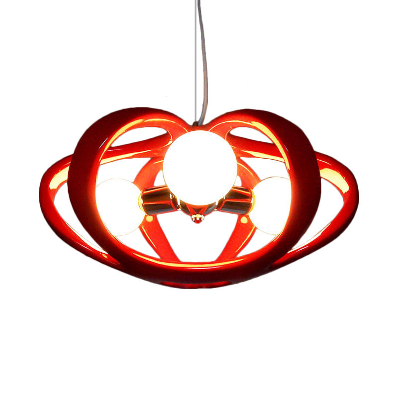 Red/White Resin Melon Cage Chandelier: Pendant Ceiling Light For Dining Table Macaron Style (3