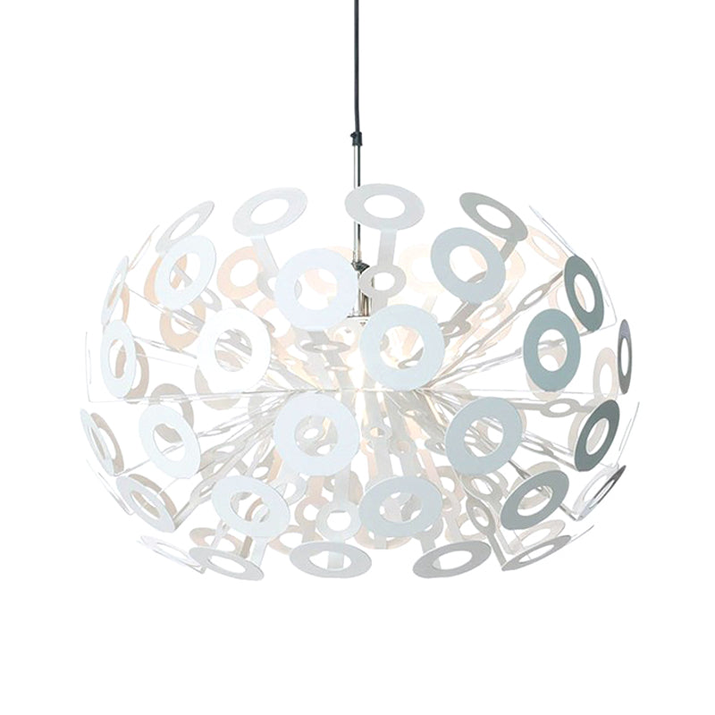 Stylish Aluminum Pendant Ceiling Light In White With Peacock Feather Element 18’/21.5’ Width