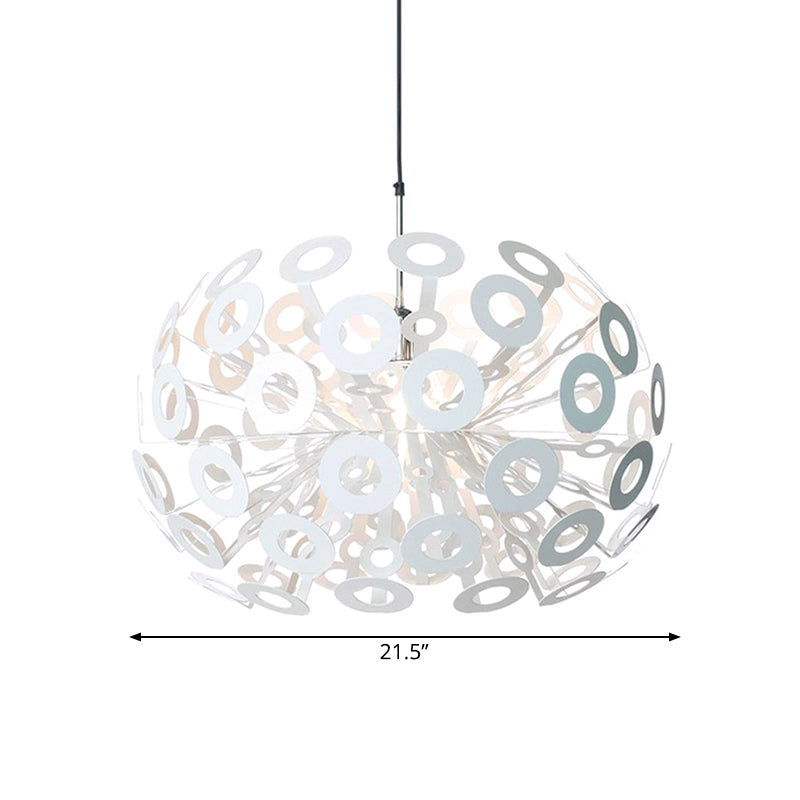 Modern Stylish Aluminum Pendant Light In White With Peacock Feather Element 18/21.5 Width