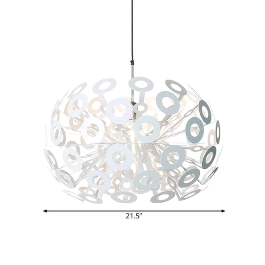 Modern Stylish Aluminum Pendant Light In White With Peacock Feather Element 18/21.5 Width