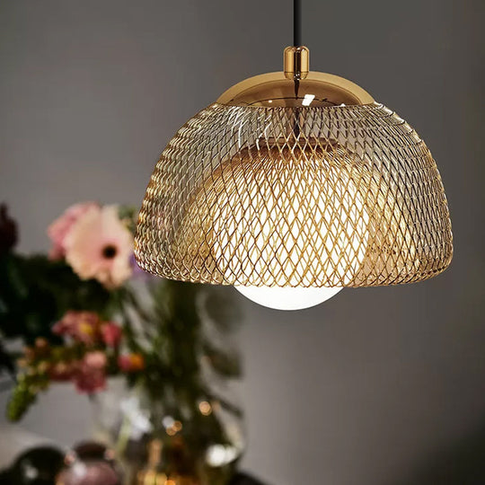 Vintage Opal Matte Glass Globe Pendant Light With Dual Mesh Screen And Gold Finish - 12/16 Wide 1