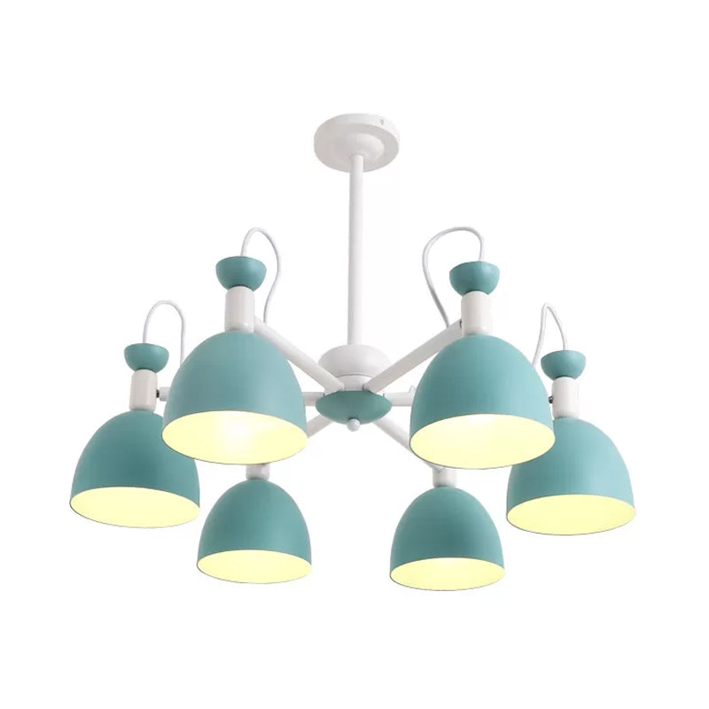 Blue And White Inverted Goblet Dinette Chandelier Macaron Ceiling Lamp With 3/6 Heads
