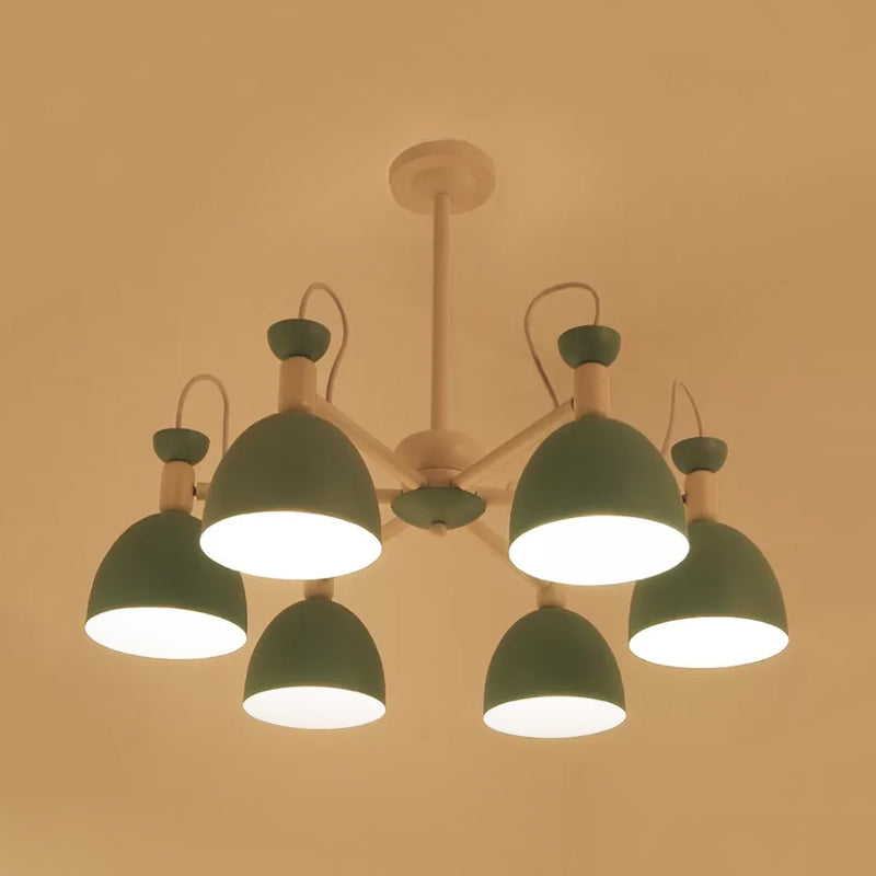 Blue And White Inverted Goblet Dinette Chandelier Macaron Ceiling Lamp With 3/6 Heads