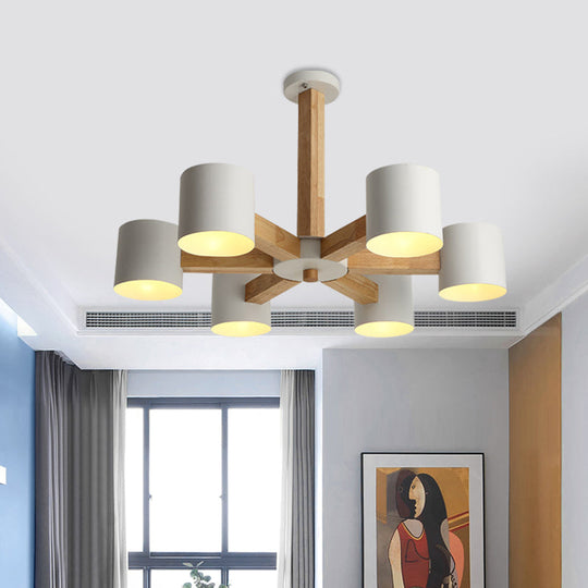 Lounge Ceiling Lamp: Cylindrical Metal Chandelier With 6 Nordic - Style Semi Flush Mount Heads In