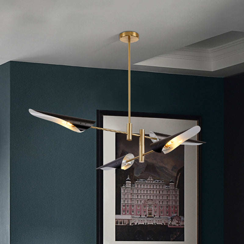 Modern 2 - Tier Spiked Iron Ceiling Chandelier With 4 Rotating Heads - Black/White Semi Flush Mount