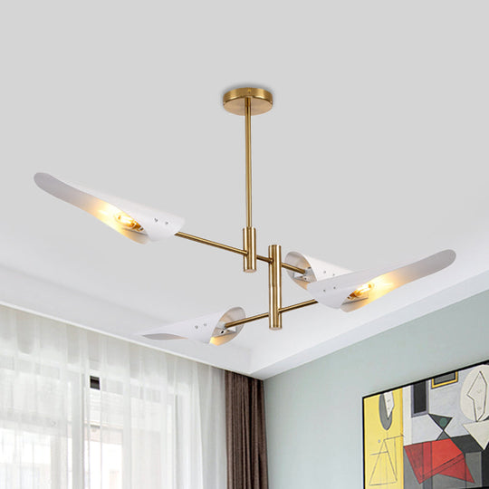 Modern 2 - Tier Spiked Iron Ceiling Chandelier With 4 Rotating Heads - Black/White Semi Flush Mount