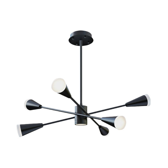 Contemporary Led Chandelier: 6-Light Black Hanging Lamp With Sputnik Acrylic Shade For Family Room