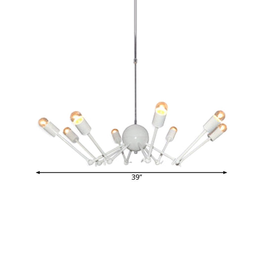 Modernist White Spider Chandelier - 8-Bulb Iron Pendant Light With Extendable Design