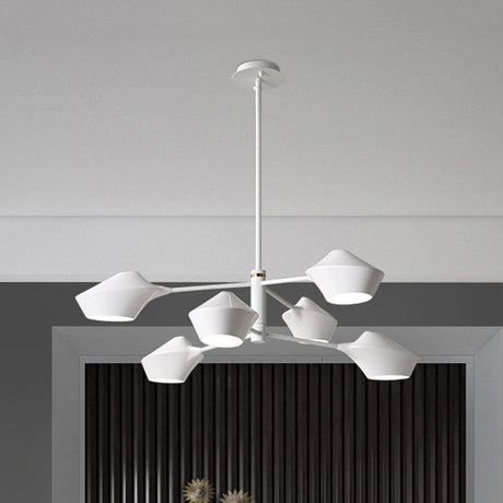 Modern 2-Tier Swivel Chandelier - Black-Gold/White 6 Bulbs For Living Room Ceiling White