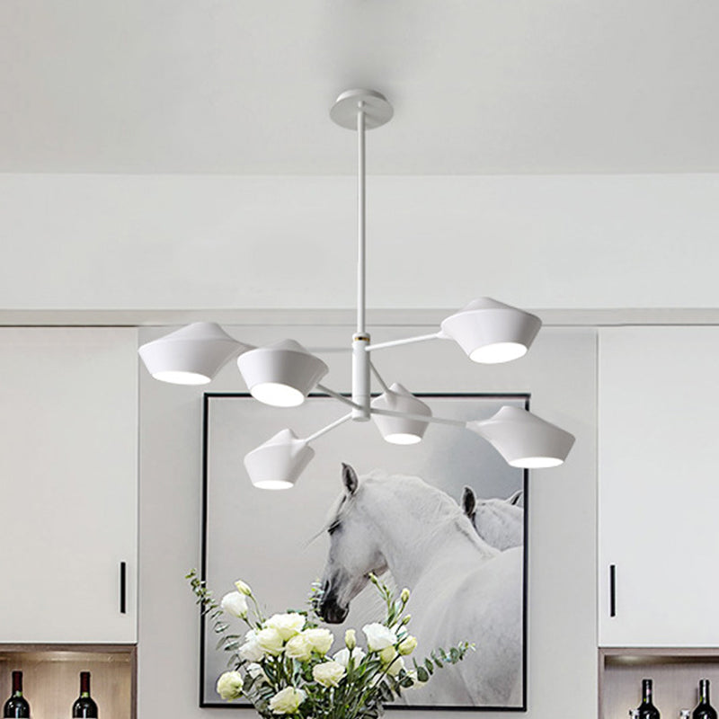 Modern 2-Tier Swivel Chandelier - Black-Gold/White 6 Bulbs For Living Room Ceiling