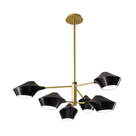 Modern Metal 2-Tier Chandelier With Swivel Shades In Black-Gold/White - 6 Bulb Ceiling Pendant For