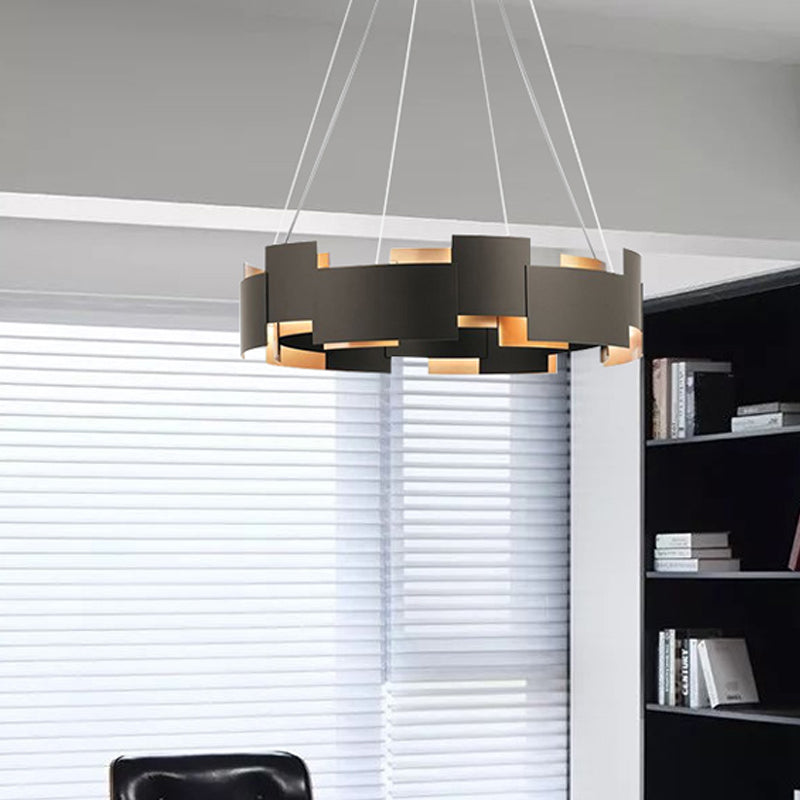 Modern Oval Iron Chandelier with 8 Bulb Suspension Light in Black and Gold Black