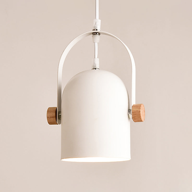 Nordic Metallic White Ceiling Pendant With Wood Lock And Adjustable Handle