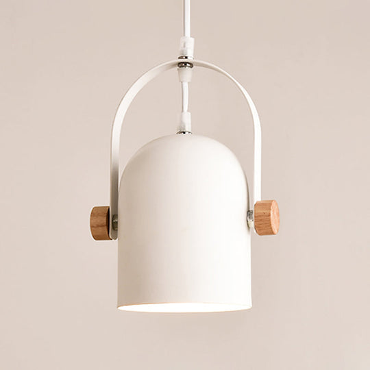Nordic Ceiling Pendant Light - Metallic White Elongated Dome With Wood Lock And Adjustable Handle