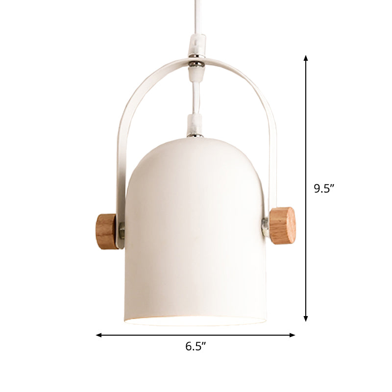Nordic Ceiling Pendant Light - Metallic White Elongated Dome With Wood Lock And Adjustable Handle