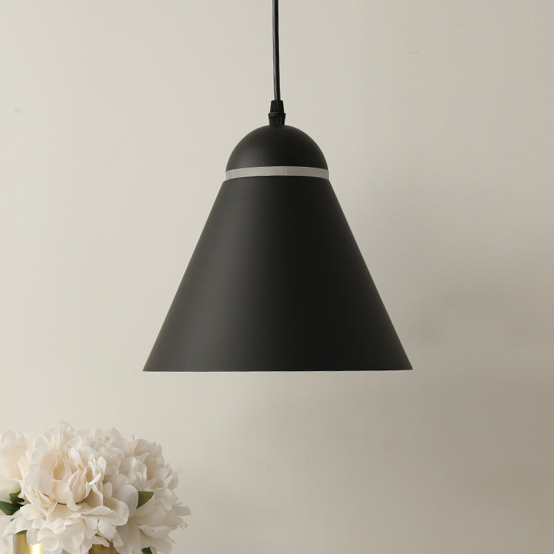 Sleek Metallic Hanging Light Fixture - Sliced Cone Design 1-Light Matte Black Pendant