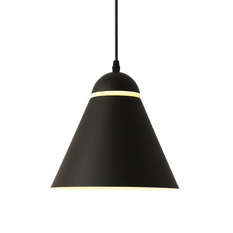 Sleek And Stylish Matte Black Metallic Cone Pendant Light Fixture With Sliced Design