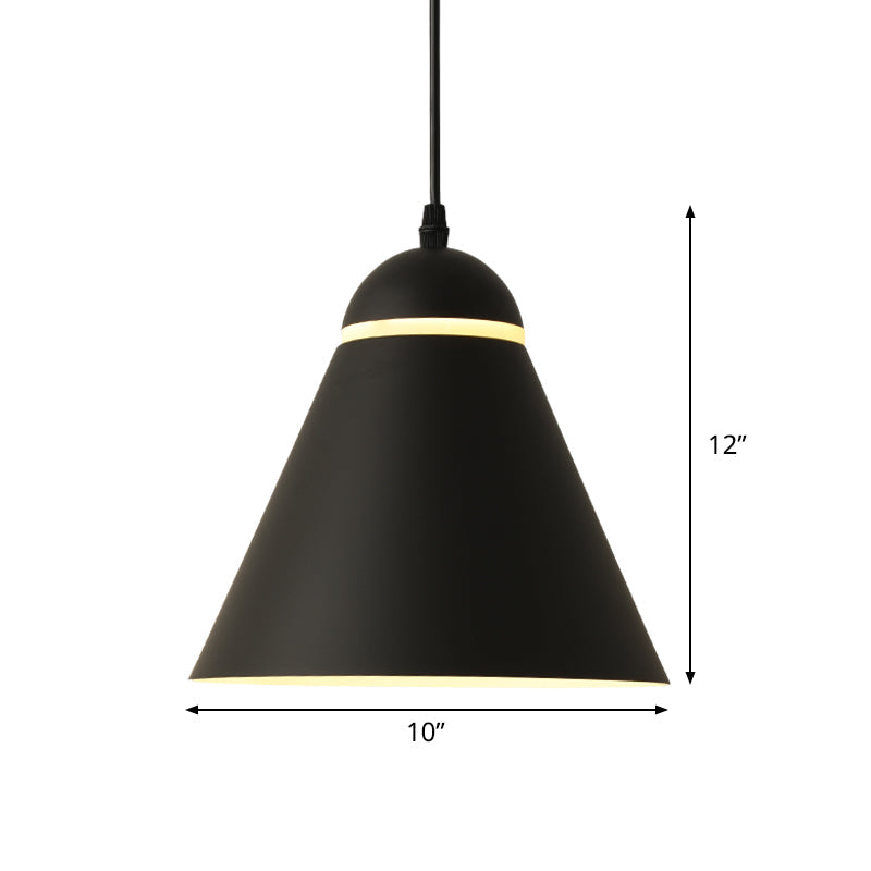 Sleek And Stylish Matte Black Metallic Cone Pendant Light Fixture With Sliced Design