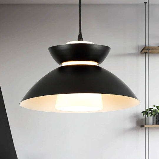 Iron Flare Pendant Light With Matte Glass Shade - Simple 1 Bulb Suspension Lamp In Black/Coffee