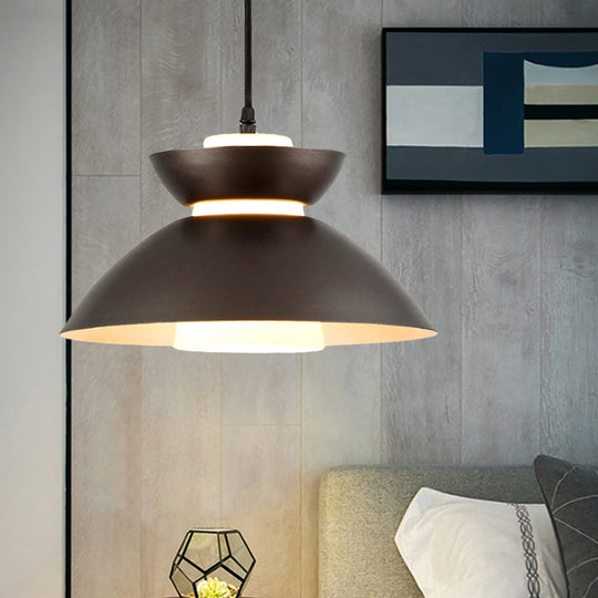 Iron Flare Pendant Light With Matte Glass Shade - Simple 1 Bulb Suspension Lamp In Black/Coffee