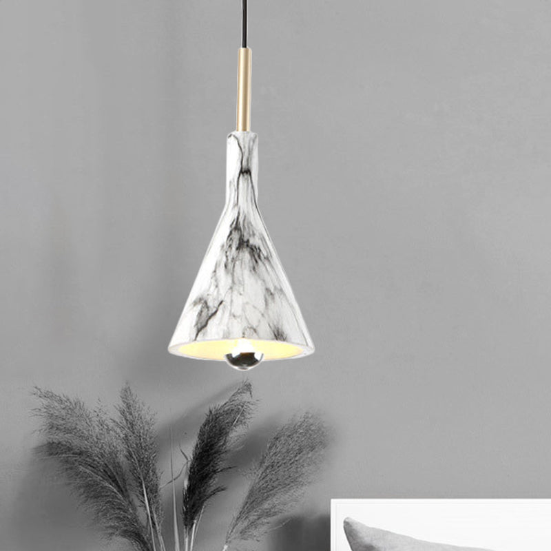 Simplicity 1-Light Black White Pendant Light With Marble Surface - Hanging Resin Cone Shade