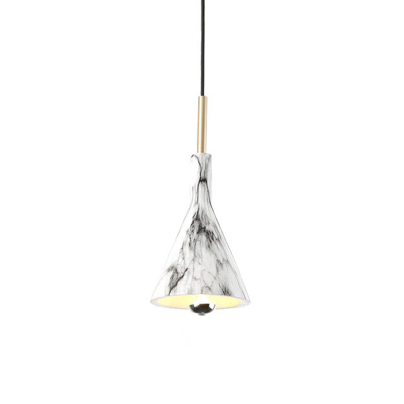 Marble Design 1-Light Hanging Pendant With Black & White Resin Cone Shade