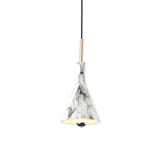 Simplicity 1-Light Black White Pendant Light With Marble Surface - Hanging Resin Cone Shade