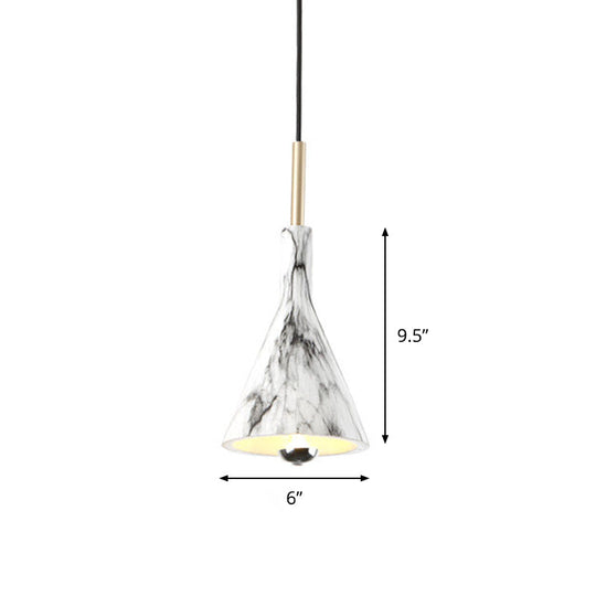 Marble Design 1-Light Hanging Pendant With Black & White Resin Cone Shade