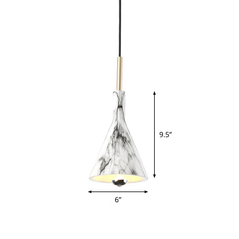 Simplicity 1-Light Black White Pendant Light With Marble Surface - Hanging Resin Cone Shade