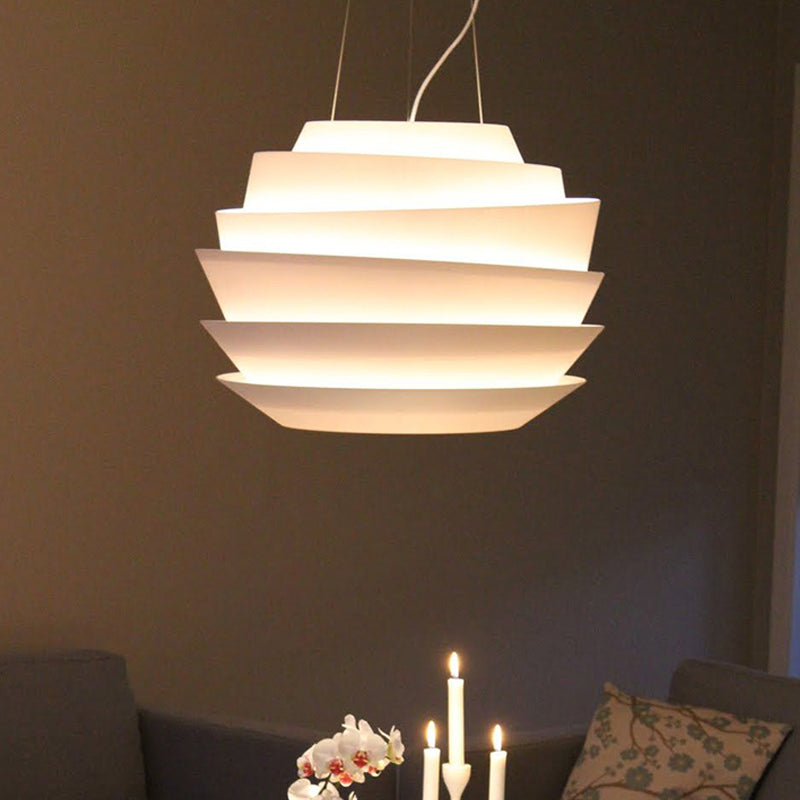 Modern White Bistro Pendant Chandelier with Metallic Finish 6 Tiers 3 Bulbs White