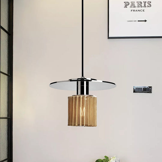 Ribbed Glass Chrome Pendant Light With Designer 1 Mini Drum Ceiling Lamp
