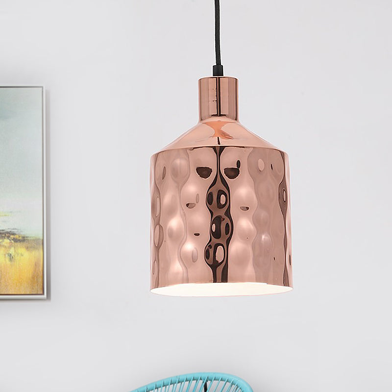 Rose Gold Cylindrical Pendant Light - Mid-Century Single Hanging Lamp