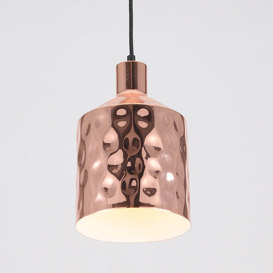 Rose Gold Cylindrical Pendant Light - Mid-Century Single Hanging Lamp