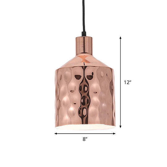 Rose Gold Cylindrical Pendant Light - Mid-Century Single Hanging Lamp