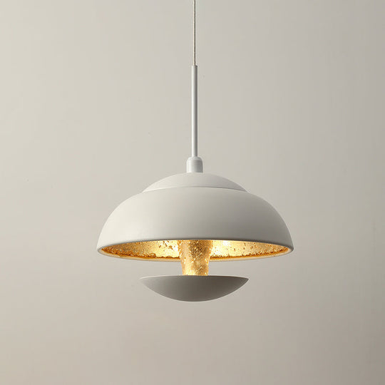 Nordic Iron Pendant Lamp Led Hanging Light In Black/White With Gold Inner - Perfect Over Table