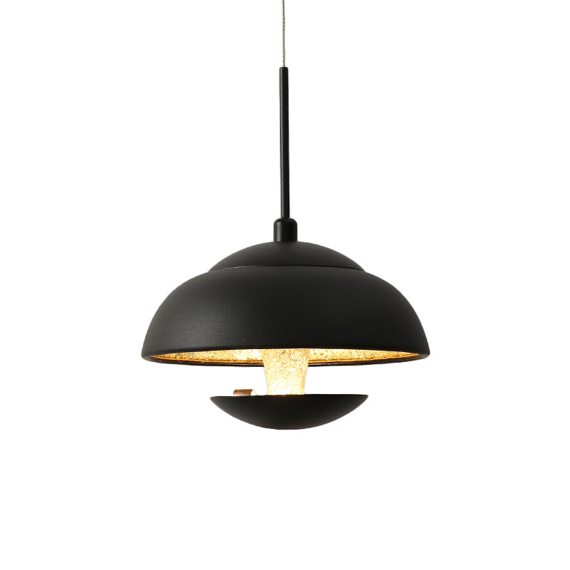 Nordic Bowled Iron Pendant Lamp In Black/White With Gold Inner Led Hanging Light Fixture