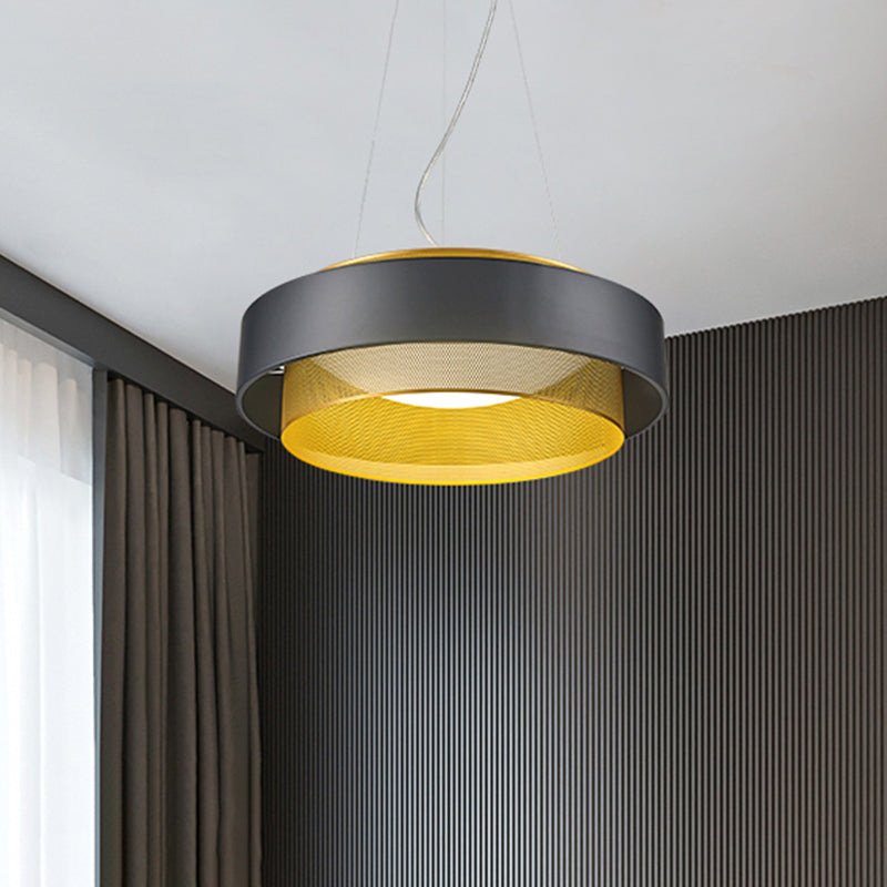 Modern Metal Circle Hanging Light With Mesh Screen And Acrylic Diffuser - White/Black-Gold Finish