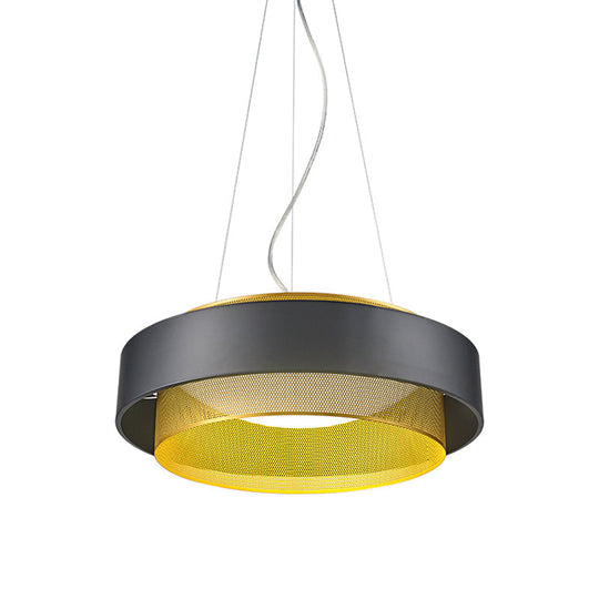 Modern Metal Circle Hanging Light - White/Black-Gold 15’/18’ Wide Led Drop Pendant With Mesh