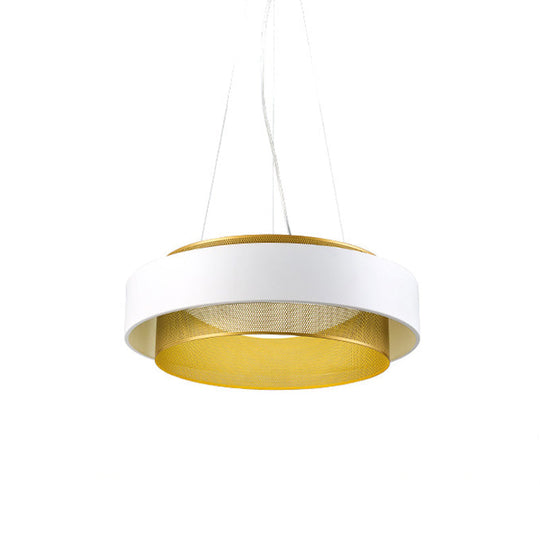 Modern Metal Circle Hanging Light With Mesh Screen And Acrylic Diffuser - White/Black-Gold Finish