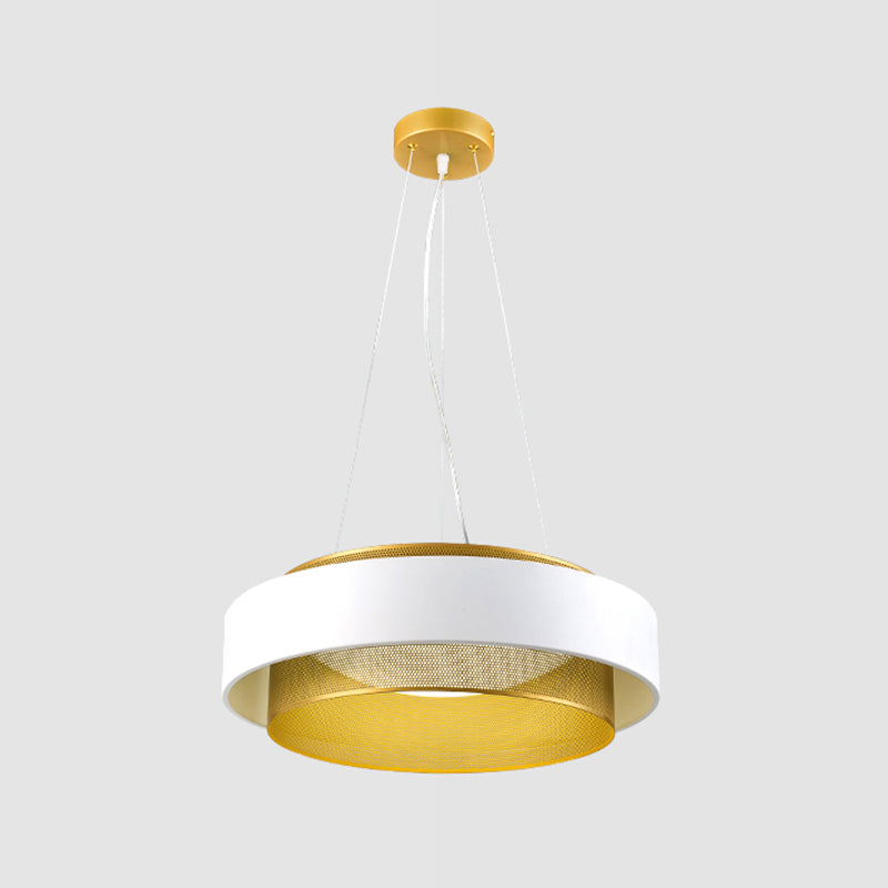 Modern Metal Circle Hanging Light - White/Black-Gold 15’/18’ Wide Led Drop Pendant With Mesh
