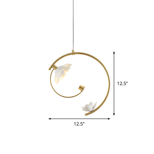 Modern Ceramic Flower Pendant Lamp: Single White Ceiling Light With Gold Scroll Stem
