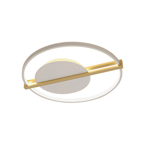Minimalist Led Flush Mount Ceiling Light In Acrylic Black/White With Gold Hoop Guard