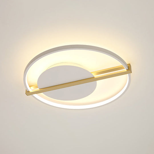 Minimalist Led Flush Mount Ceiling Light In Acrylic Black/White With Gold Hoop Guard