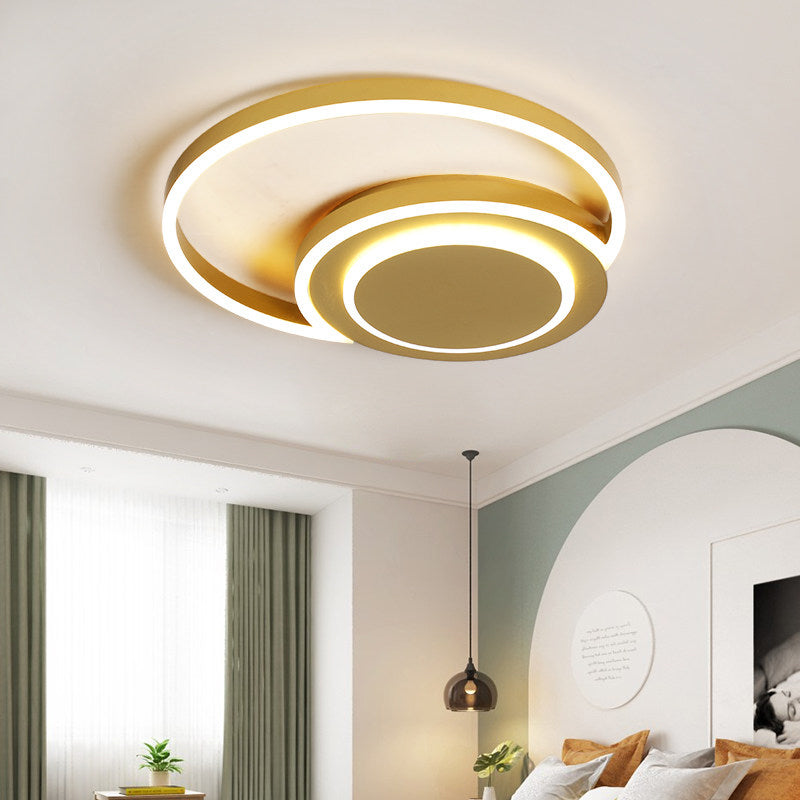 Modern Gold Led Flush Mount Ceiling Light For Bedroom - Crescent Design Acrylic Material 18/21.5