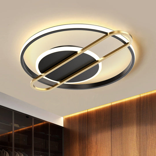 Modernist Circle Thin Flush Mount Led Ceiling Light Fixture - Black/Gold/White 16.5’/20.5’ Wide