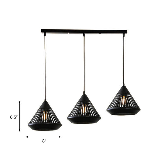 Retro 3-Head Diamond Iron Pendant Light With Black Canopy