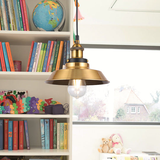 Vintage Gold Pendant Light - Elegant Iron Lid With Retro Cone Shape Ideal Luminaire For Dining Table