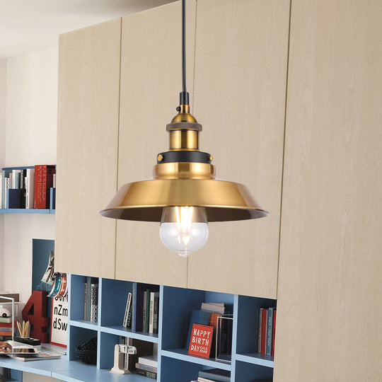 Vintage Gold Pendant Light - Elegant Iron Lid With Retro Cone Shape Ideal Luminaire For Dining Table