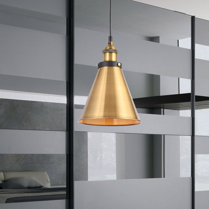 Vintage Gold Pendant Light - Elegant Iron Lid With Retro Cone Shape Ideal Luminaire For Dining Table